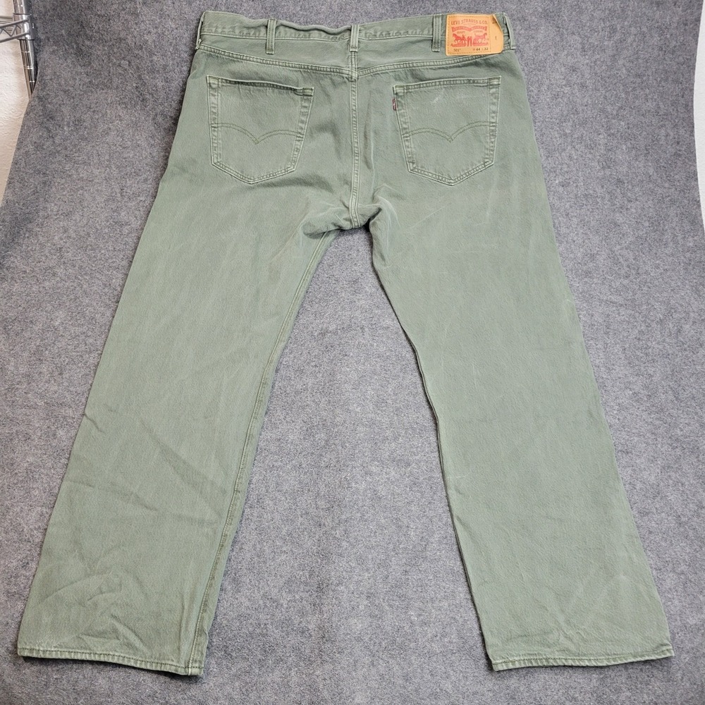 Levis 501 Jeans Mens 44x32 Green Straight Leg Button Fly Work Wear Americana - Picture 3 of 13